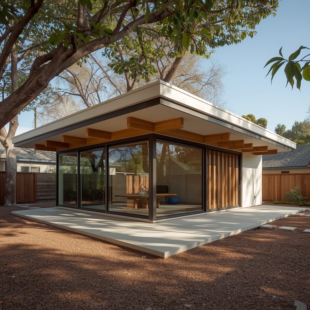 Mid-century modern inspired ADU with glass walls